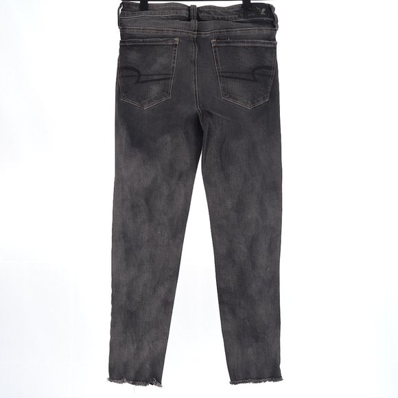 American Eagle Black Hi-Rise Jegging Crop Distressed Jeans 4 - Picture 4 of 7